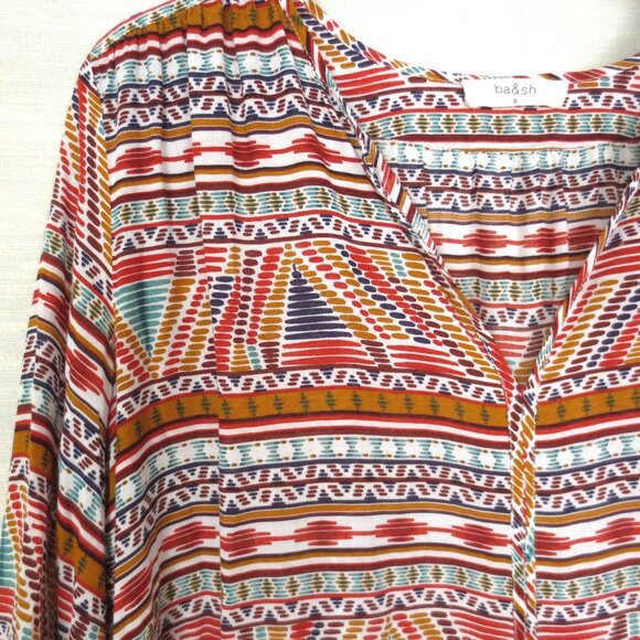 Ba&sh Price Mini Dress in Multicolor Orange Green White Cream Ivory Print - Picture 4 of 7